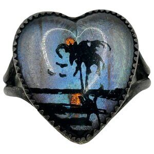 HOFFMAN 925 Sterling Silver Painted Blue Morpho Butterfly Wing Ring - Size 3.5